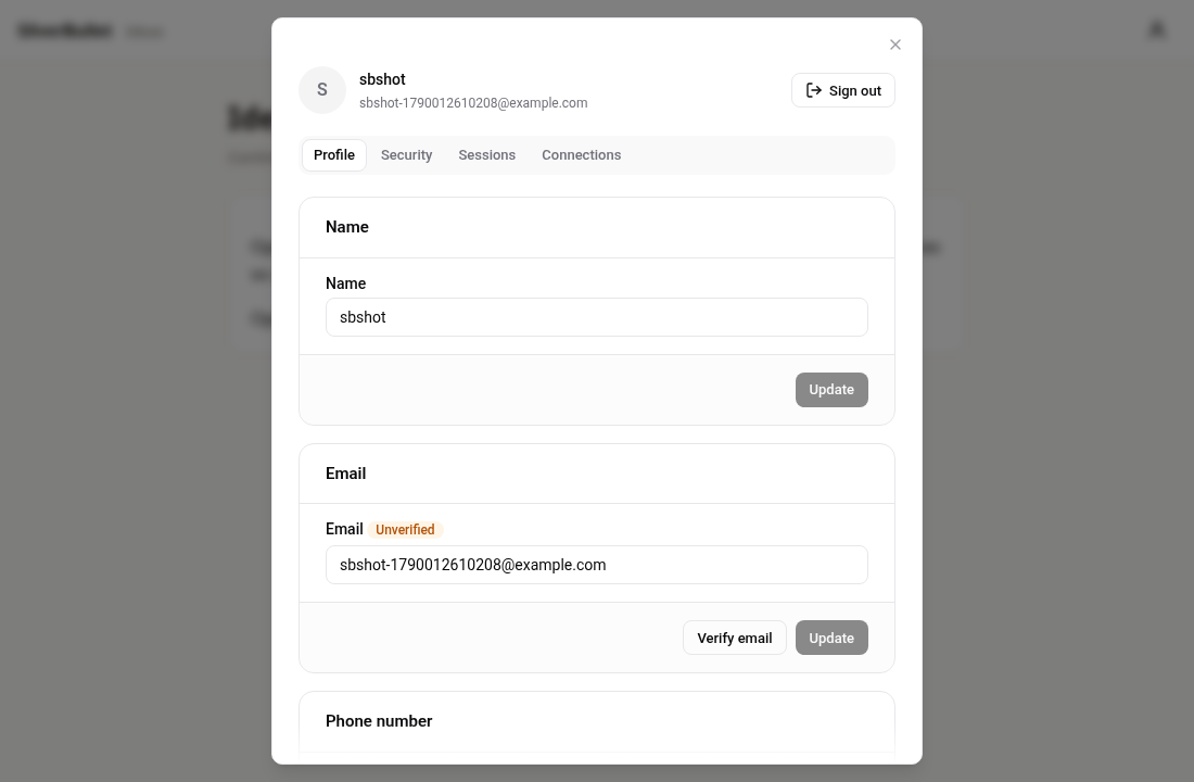Auth UI account screen opened from SilverBullet