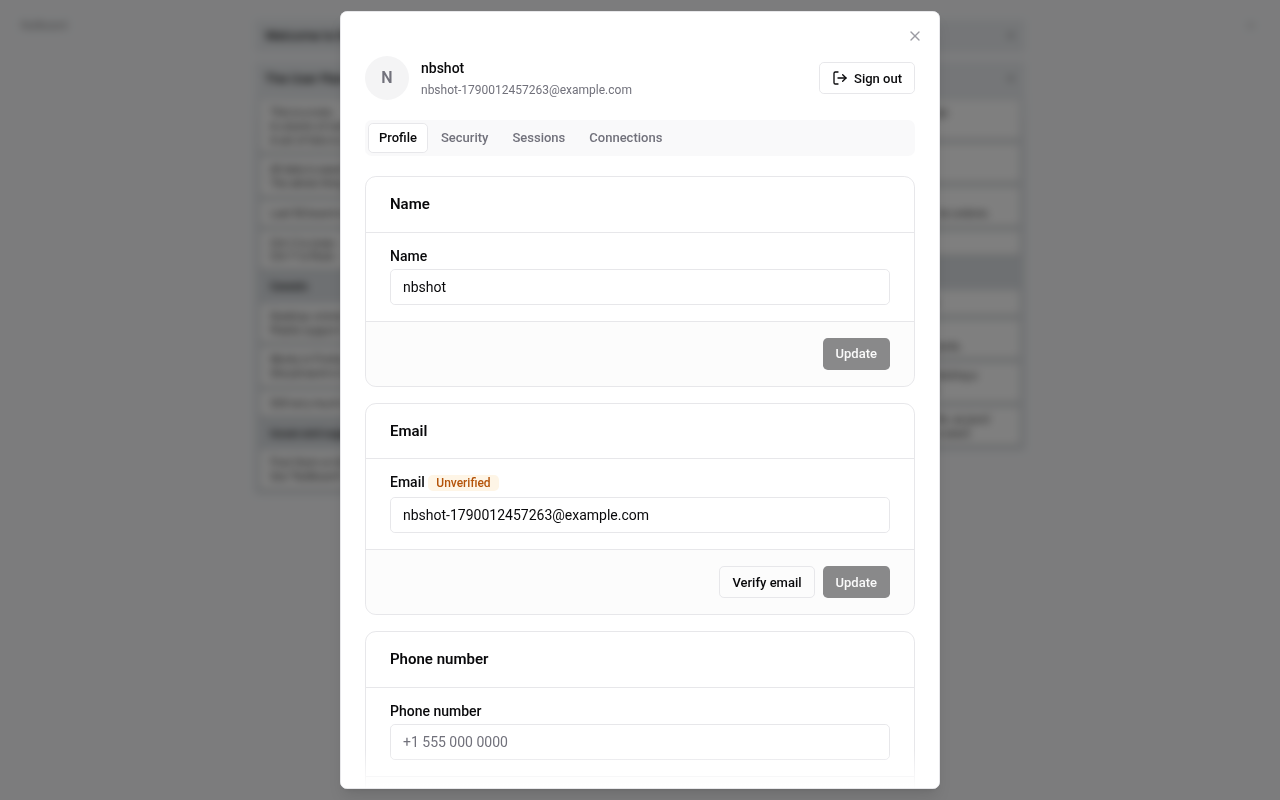 Auth UI account screen opened from Nullboard
