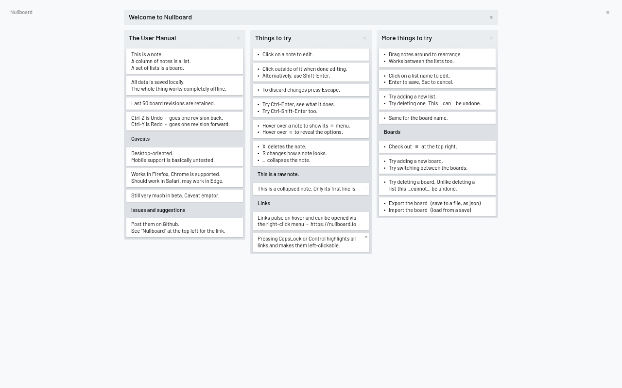 Nullboard with an active board after signing in through Auth UI
